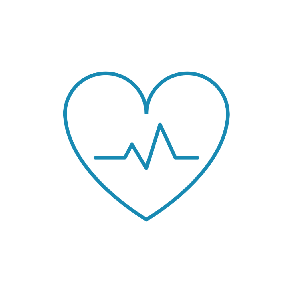 Image d'un coeur bleu avec le symbole d'un électrocardiogramme à l'intérieur. cette image représente une valeur de la marque à savoir la santé.